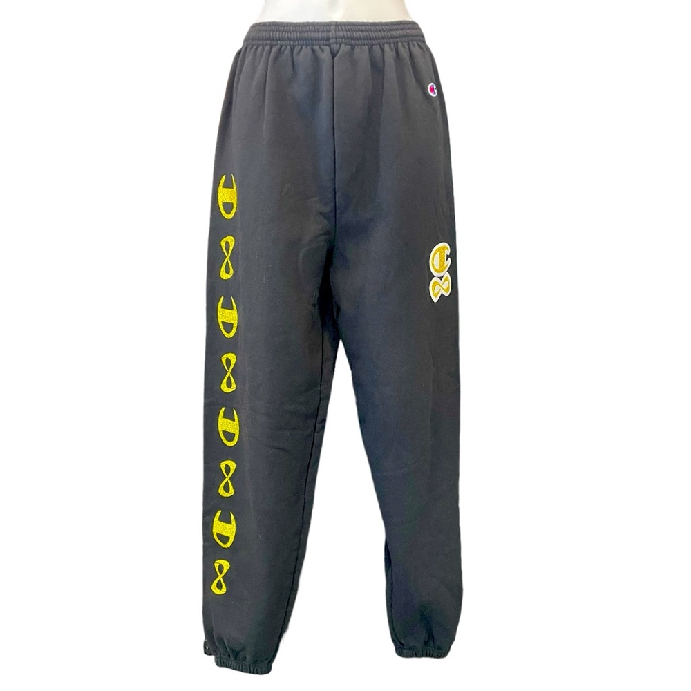Champion Nfinity Sweatpants Black With Gold Logo Elastic Waist Size Small